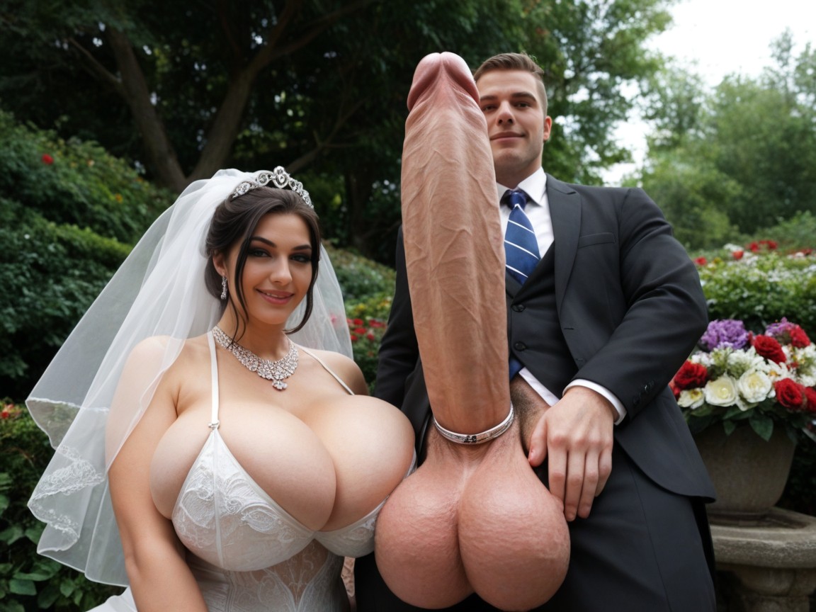 Woman Kneeling And Posing Next To Mans Cock, Flower Crown, Bimbo Porno IA