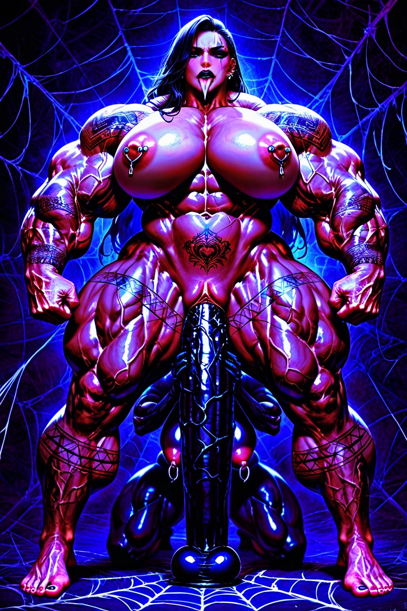 Muscles On Steroids, Black Woman, Spider Web Tattoos Circling Both Nipples AI Porn