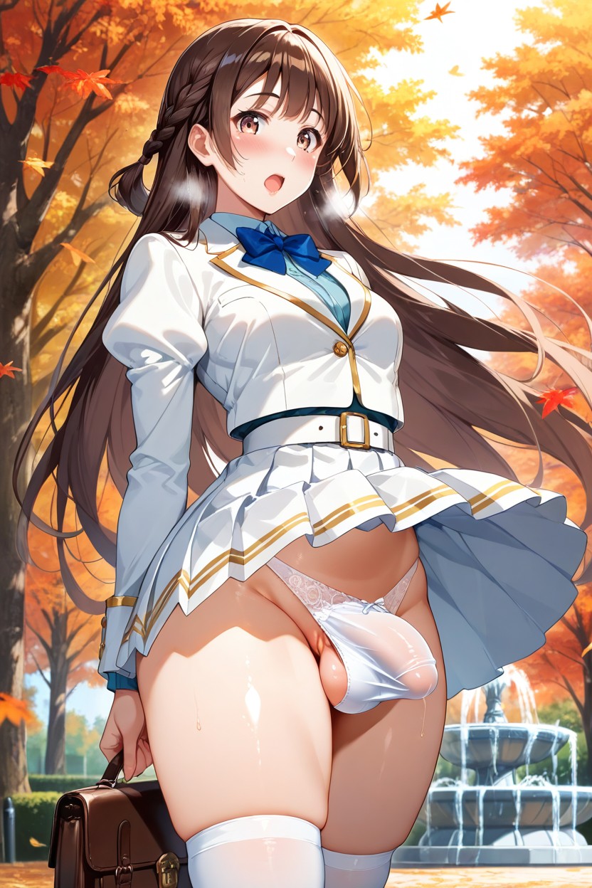 Shiny Skin, Looking At Viewer, Standing In Park Hentai IA