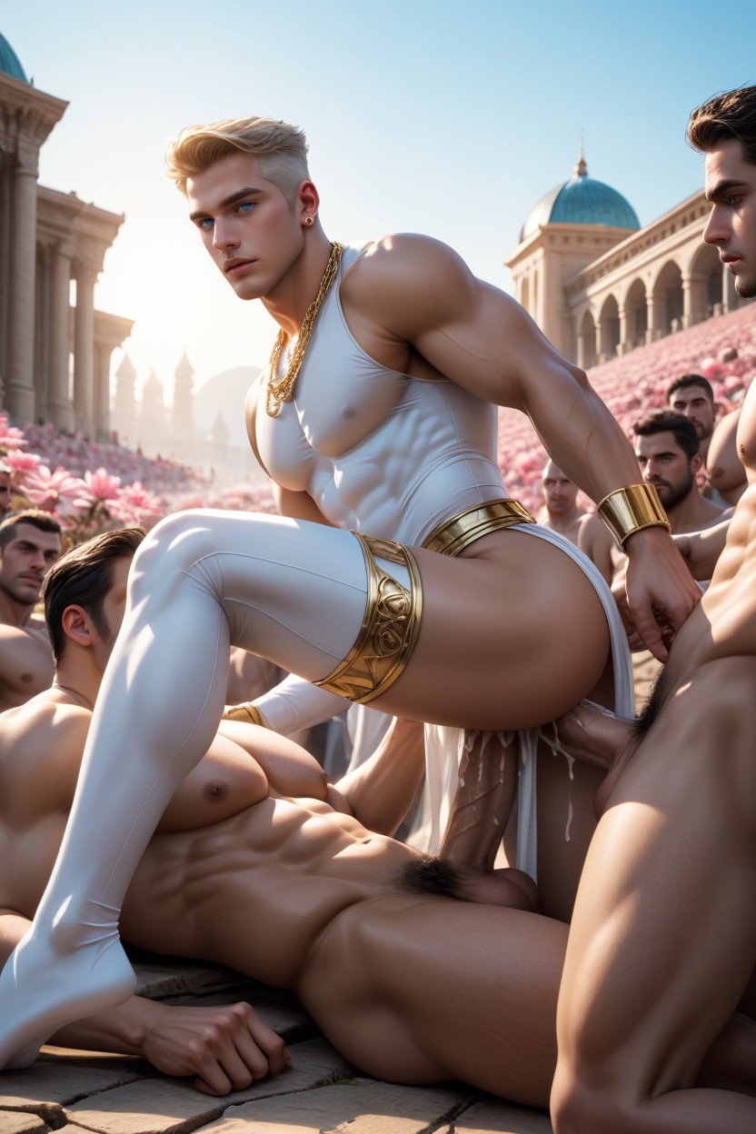 Men Watching, Bright Blue Eyes, Detailed Face AI Gay Porn