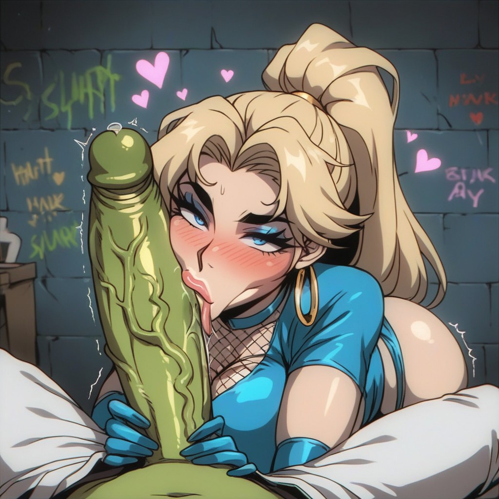 Blonde Hair, Blushing Ass Cheeks, Blue Fishnet Long Gloves Porno IA