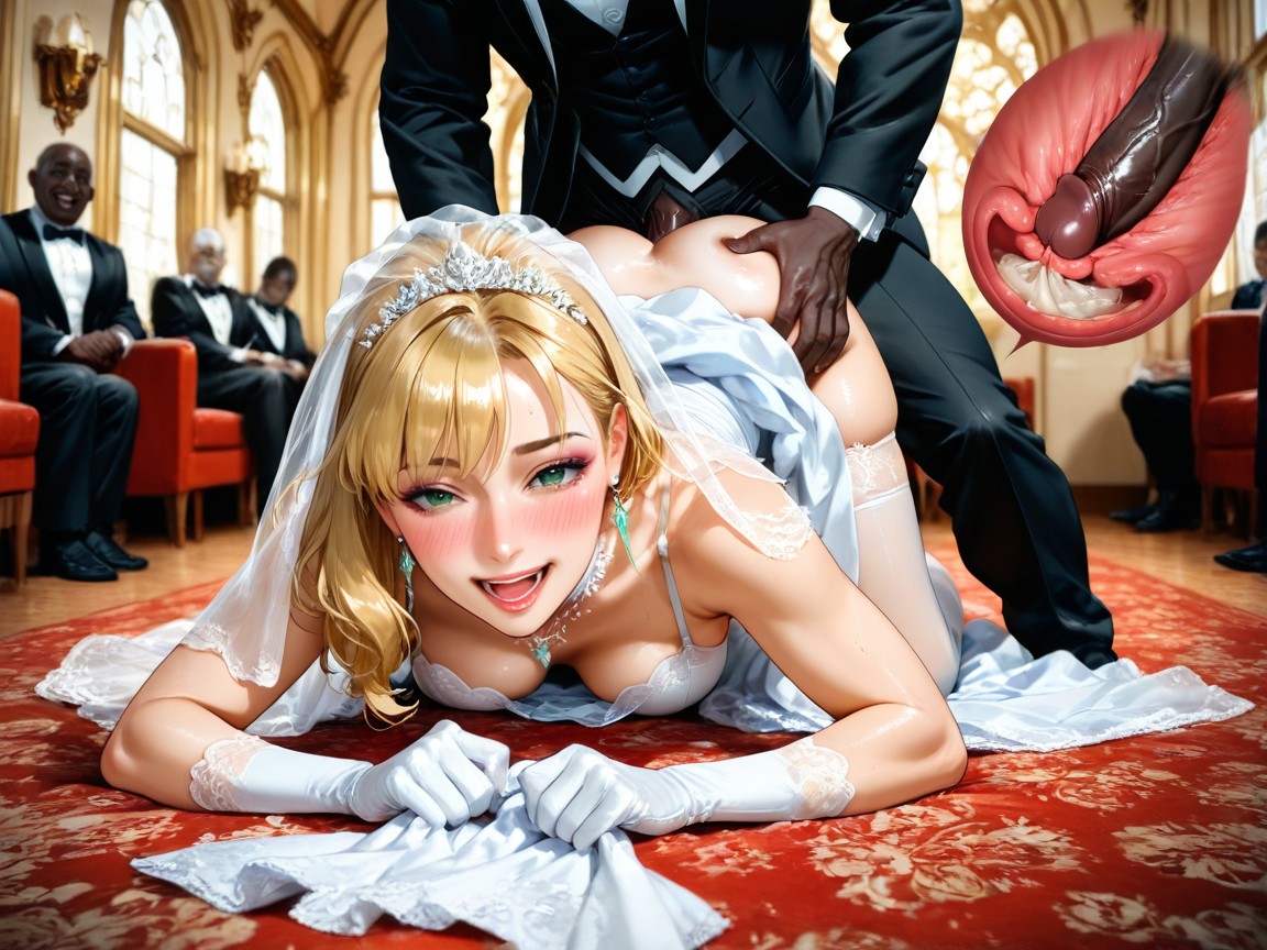 Slinky White Wedding Dress, Cock As Thick As Gwens Leg, Close Up View AI Porn