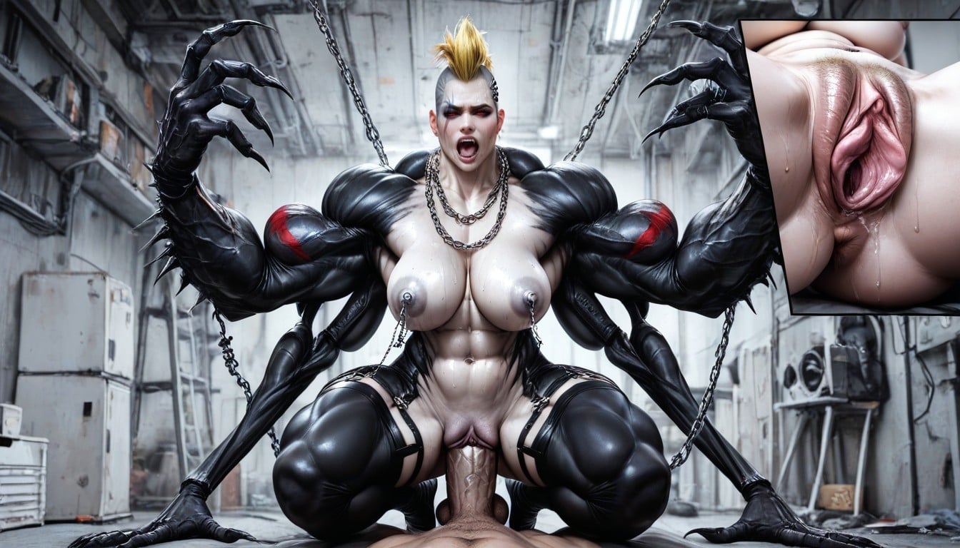 Riding White Colossal Cock, Sweat, Pierced Nipples AI Porn