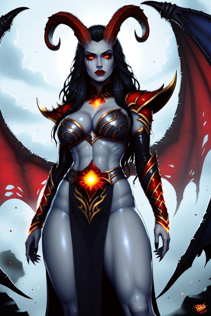 Queen Of From Dota, Cinematic Lighting, Demon Horns Hentai AI Porn