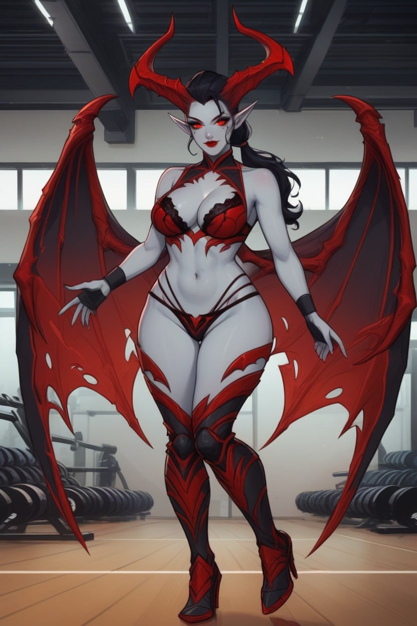Metallic Thong, Red Eyes, Wings Hentai AI Porn