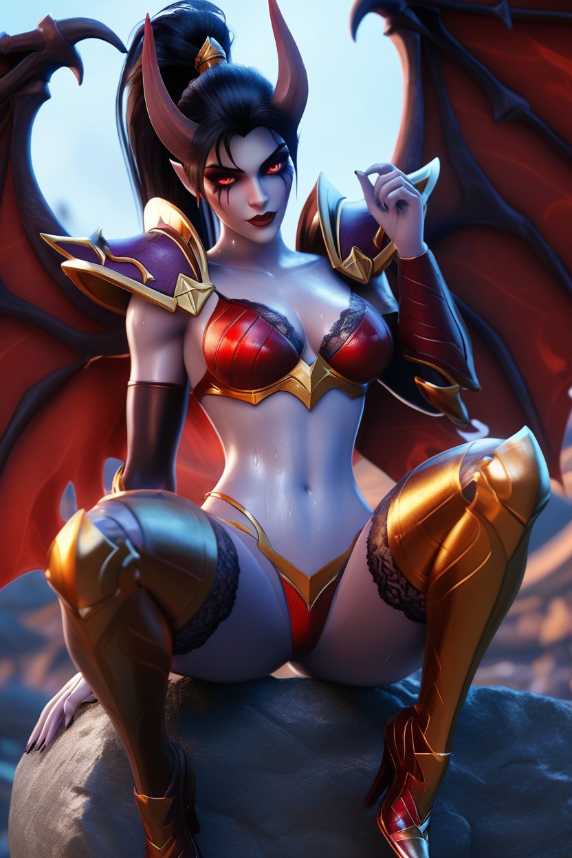 Entire Character Visible, Metallic Thong, Sitting Spreading Legs Hentai AI Porn