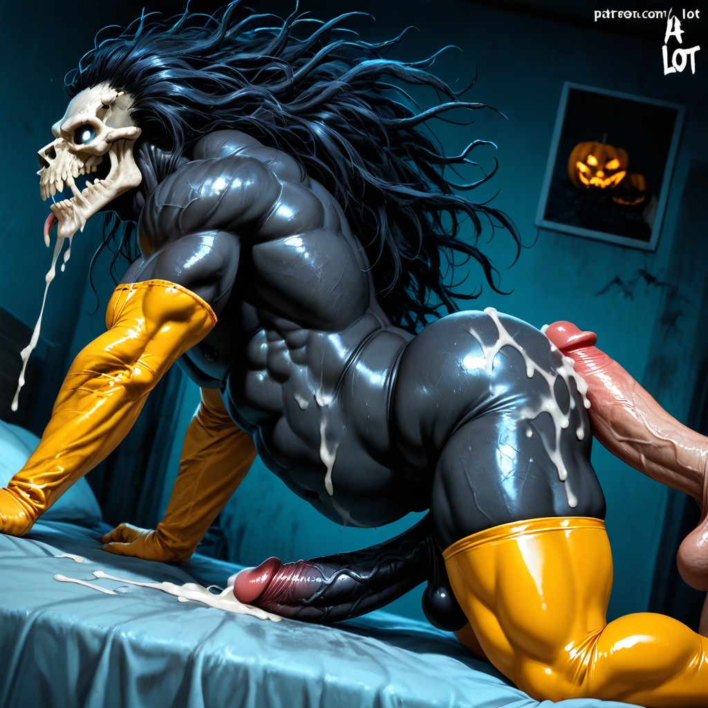 Testicles, A Lot Of Cum On The Body, Monster's Penis Inside Monster's Anus AI Gay Porn