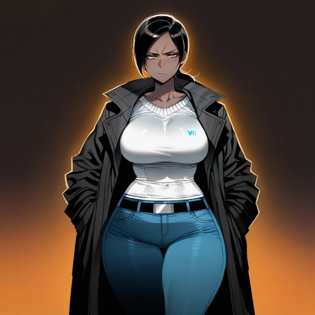 White Sweater, Dark Brown Skin, Frown Hentai AI Porn