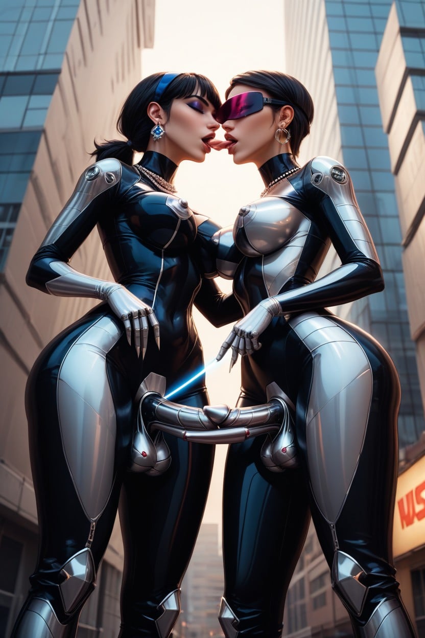 Metallic Robot Penis Attached With Metallic Pussy, Azotea, Nipple Laser Porno IA