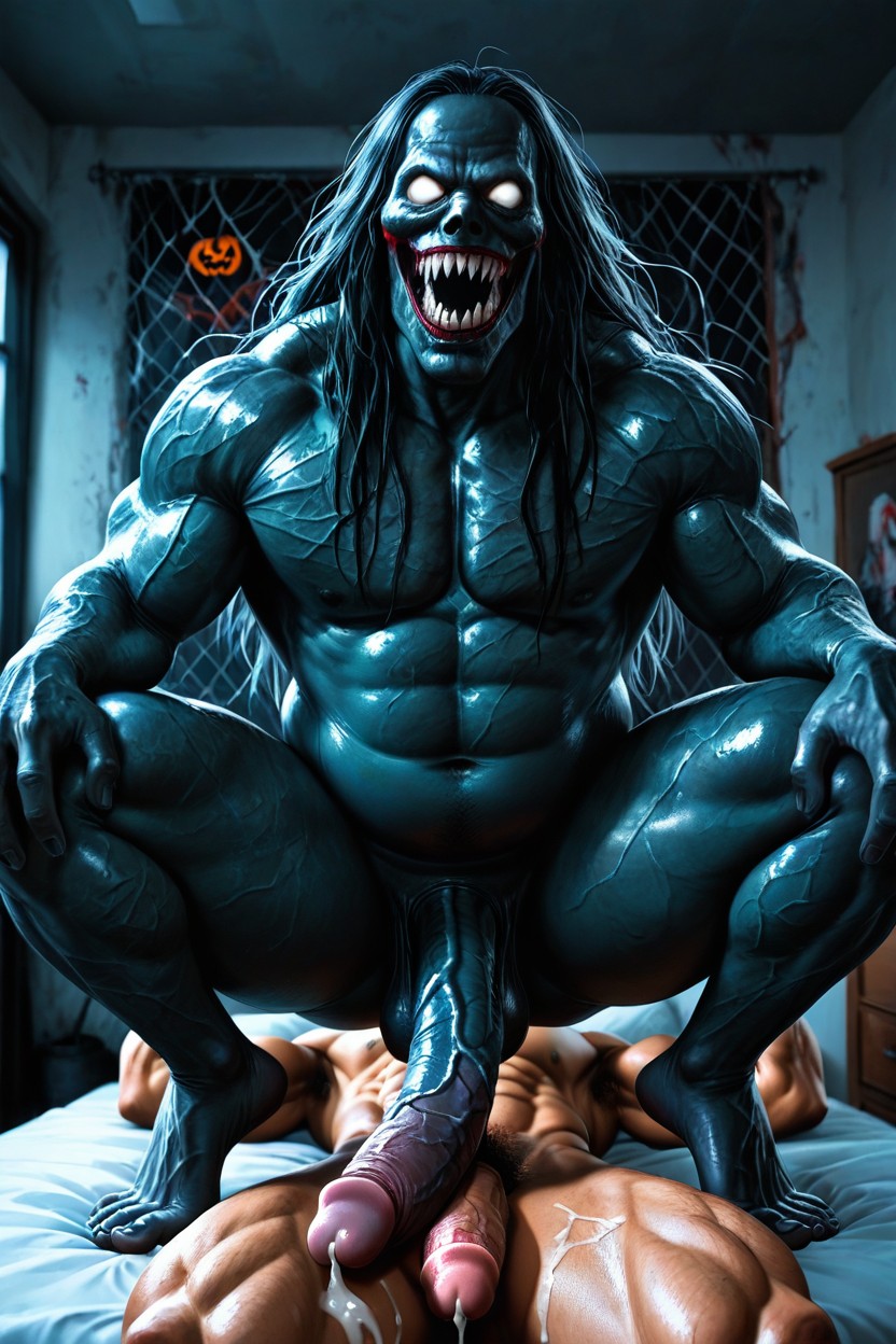 Thick Thighs, Muscular Curvy Body, Around The Horror Dark Bedroom AI Gay Porn