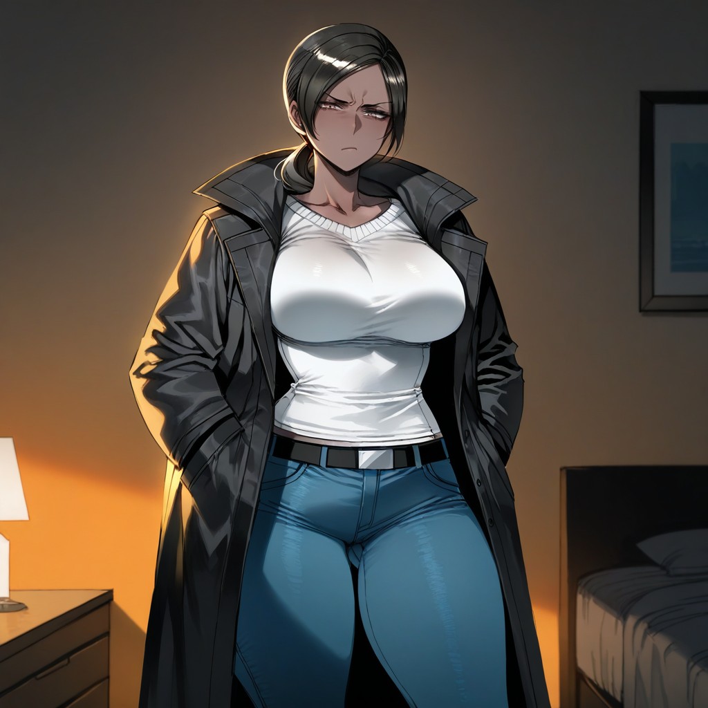 Hands In Coat Pockets, Wide Hips, Black Coat Hentai AI Porn