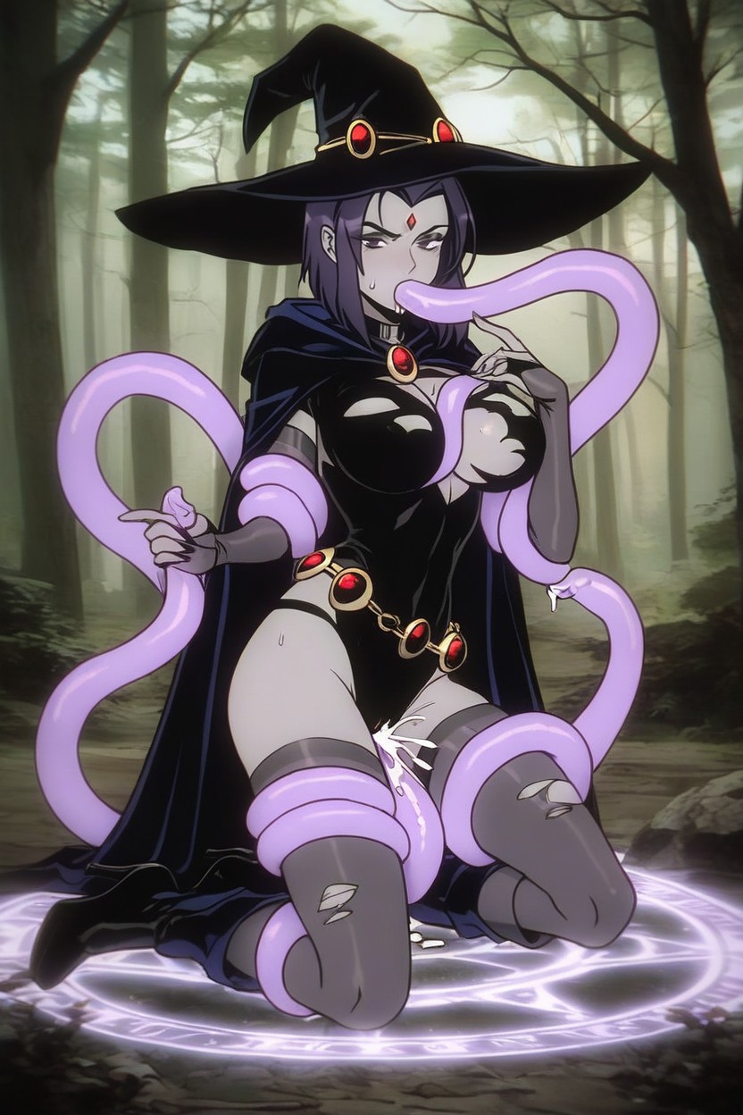 Forest, Tentacles Between Breasts, Annoyed Expression Hentai IA