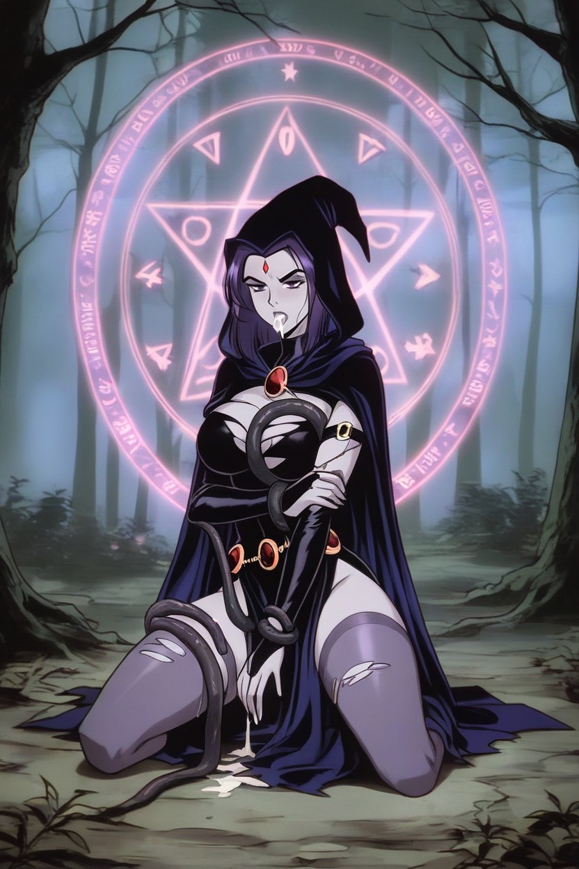 Tentacles Between Breasts, Annoyed Expression, Black And Purple Stockings Hentai AI Porn
