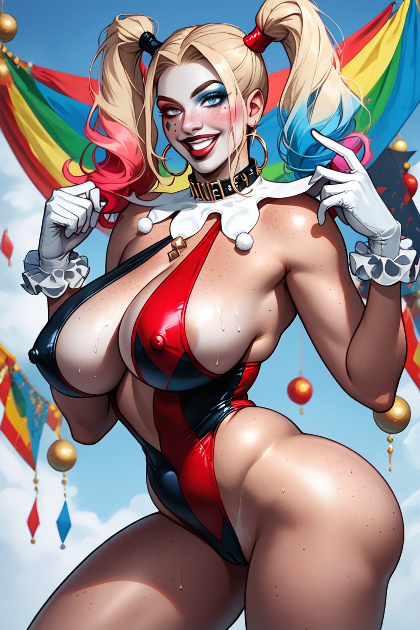 Freckles, Large Mallet As A Weapon, Pretty Makeup Gorgeus Voluptuos Woman AI Porn