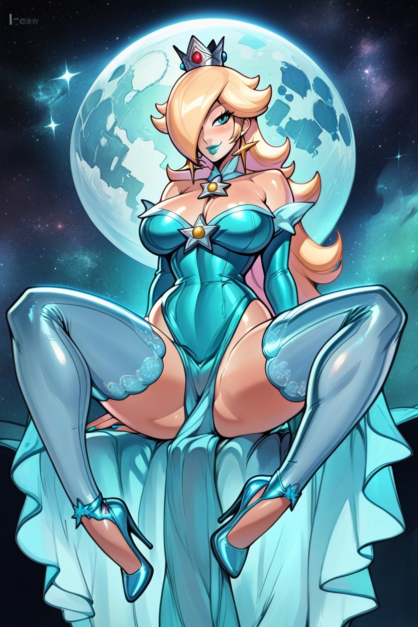 Sitting Down Legs Spread, Cyan Lipstick, Fully Body AI Porn