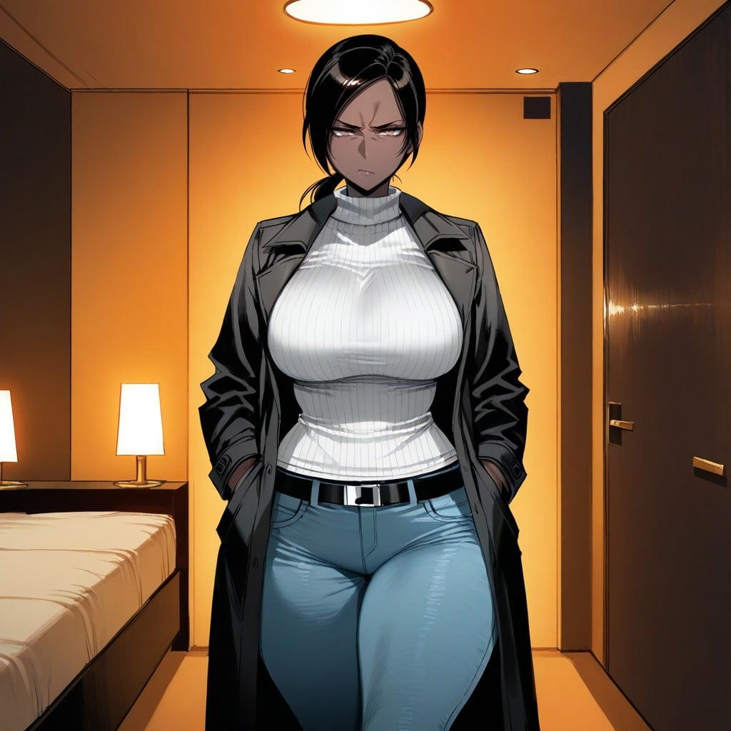 Dark Brown Skin, Frown, Detailed Hentai AI Porn