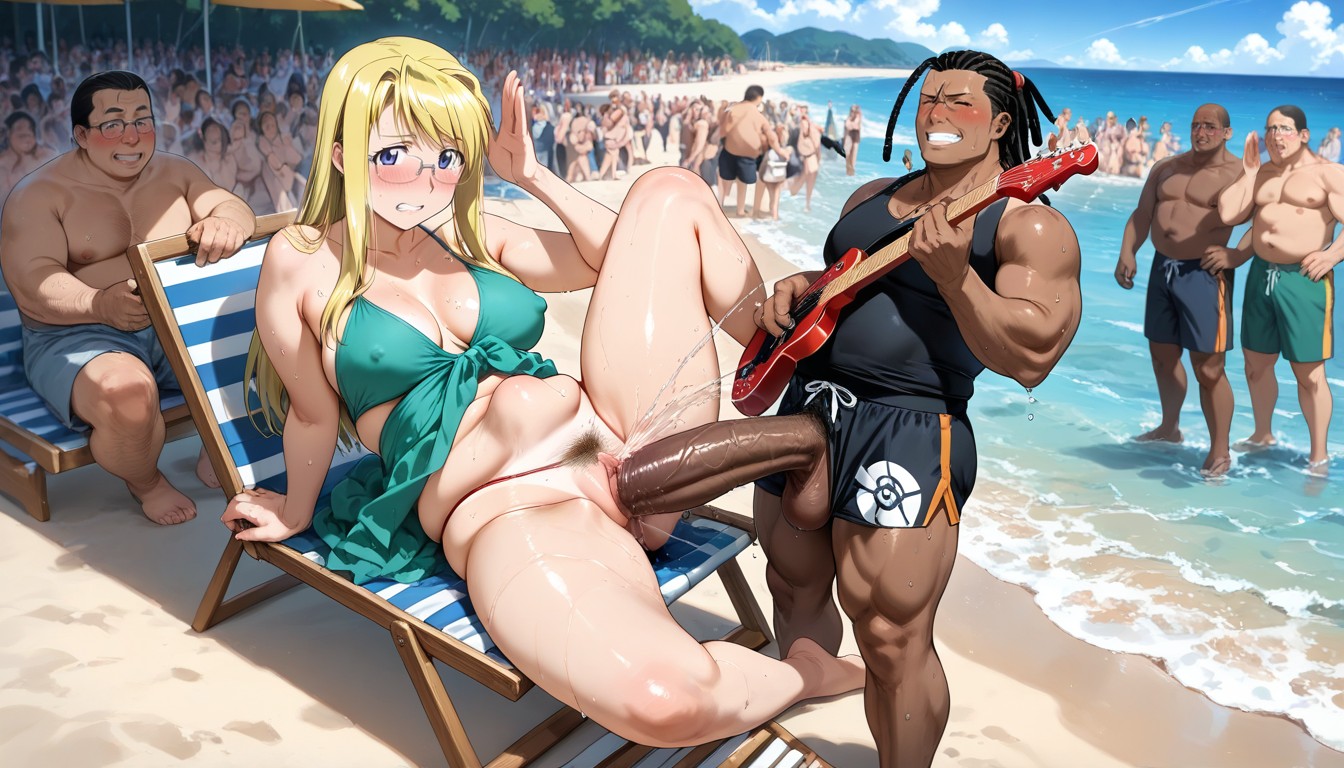 Wet Hair, Whispering In Her Ear, Beach Chair AI Porn