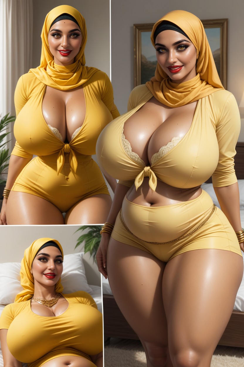 Bedroom, Amber Body, Milf Indian Woman Sitting Down Legs Spread Hentai AI Porn