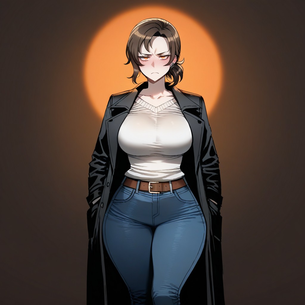 Mature, Standing Alone, Soft Orange Atmosphere Hentai AI Porn