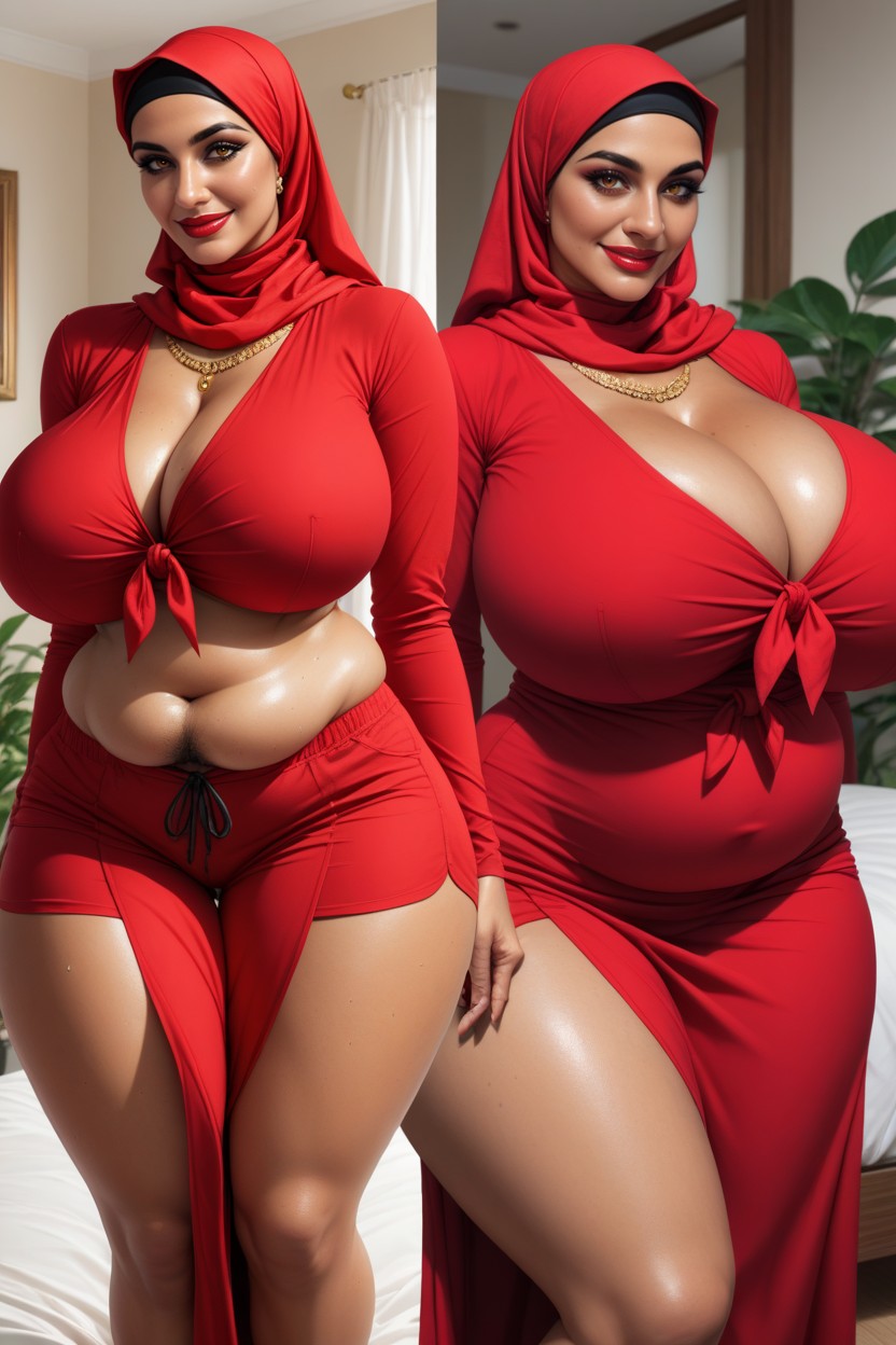 Bloated Chubby Belly, Indoor Plants, Red Colour Shorts Hentai AI Porn