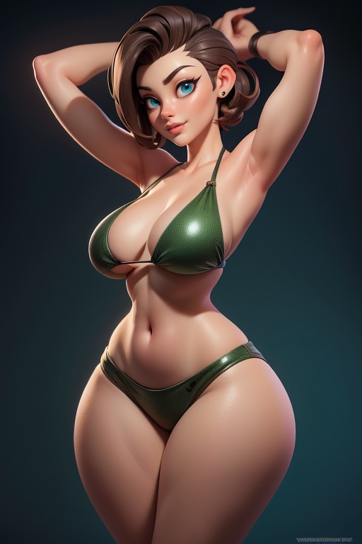 Green And Black Military Camouflage Bikini, Brown Hair In A Mohawk Hair Style, Massive Ass Hentai AI Porn