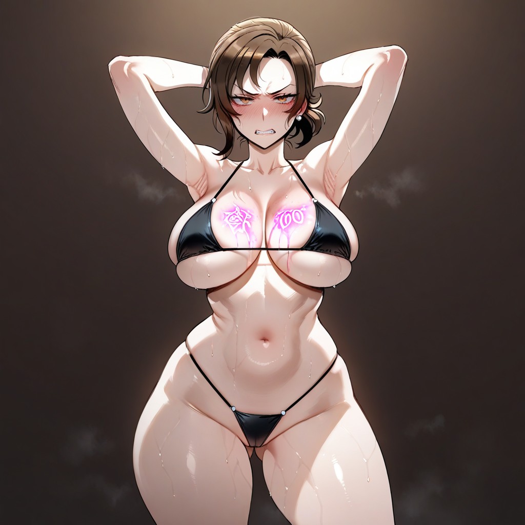 Clenched Teeth, Dark Brown Background, Annoyed Expression Hentai AI Porn