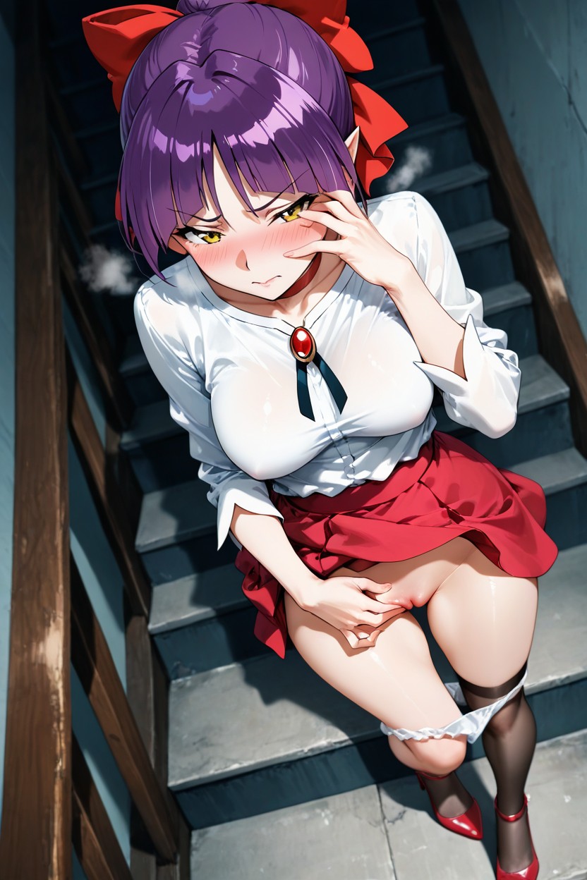 Stairs, Red Skirt, High Resolution Hentai IA