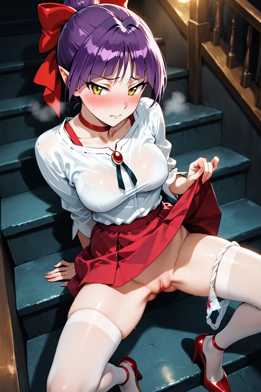Embarrassed, Purple Hair, Spread Pussy Hentai AI Porn