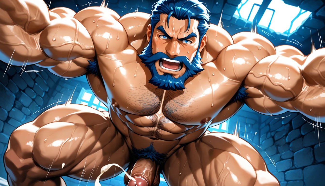 Thick Hairy Thighs, Blue Hair, Blue Eyes AI Gay Porn