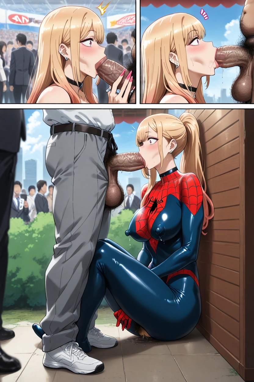 Full Body Red And Blue Spiderman Suit, Accurate Fingers, Biting Lip Hentai AI Porn