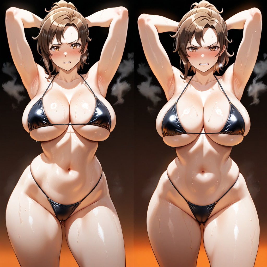 No Earrings, Wide Hips, Hands Behind Her Head Hentai AI Porn