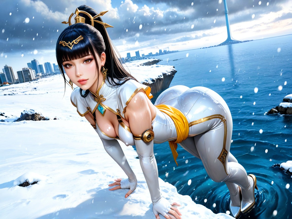 Oiled Clothes, Long Flowing Yellow Sheer Waist Cloth Sash, Eve From Stellar Blade Hentai AI Porn