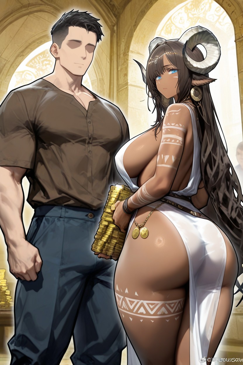 Man In Brown Shirt And Pants, Tribal Markings, Man Bended To Waist Hentai AI Porn