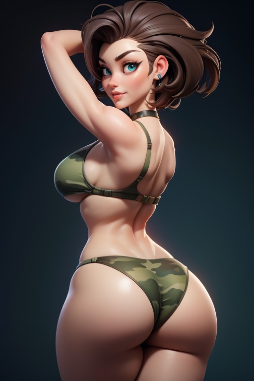 Looking Back At Viewer, Sexy Smile Rear View, Bikini Hentai AI Porn