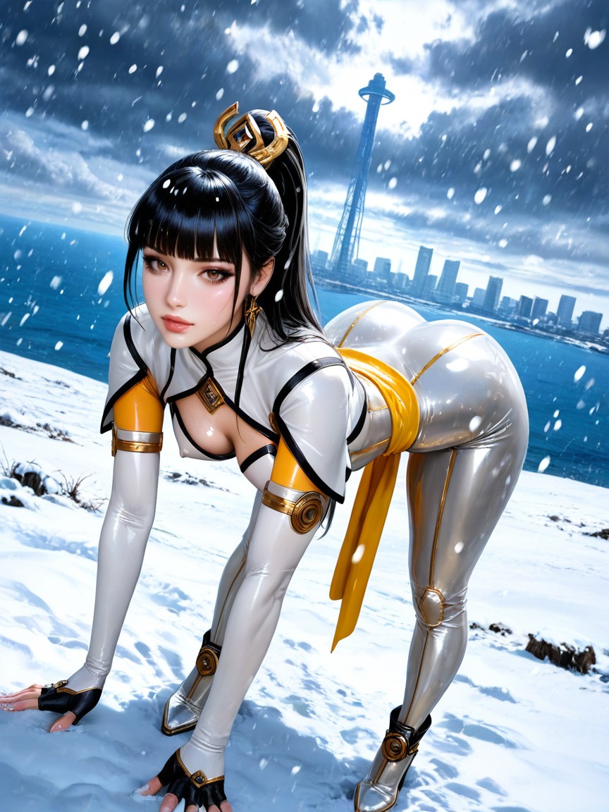 Glossy Lips, Mascara, Massive Space Elevator Port Hentai AI Porn