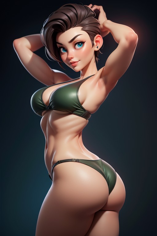 Arms Up In Front Of Face In Hugging Pose, Shaved Bald On The Sides Of Head, Gruesa Hentai IA