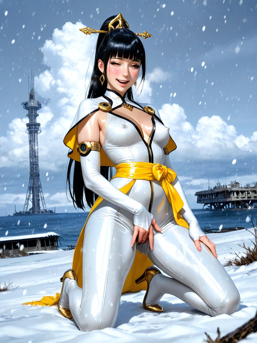 Long Ponytail, Full Body Buckles And Straps In Bodysuit, Perfect Eyes Hentai AI Porn
