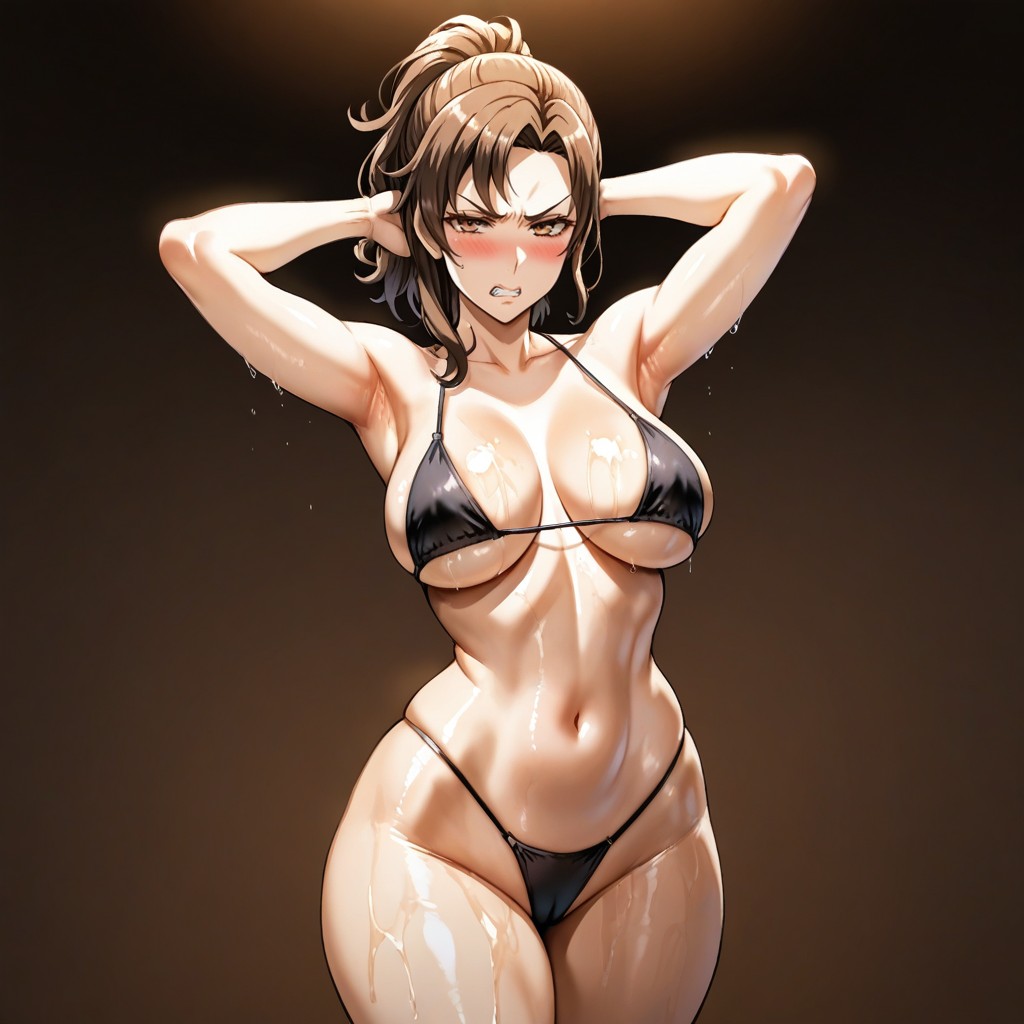 Hands Behind Head, Wide Hips, Dim Lighting Hentai AI Porn