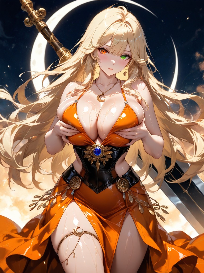 Shimmering Body, Side View, Cleavage Hentai AI Porn