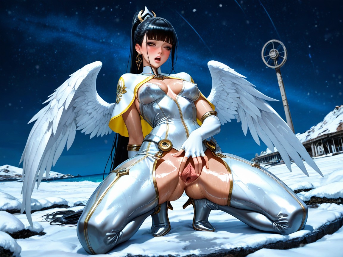 Circular Cleavage, Futuristic White And Grey Sleeveless Combat Full Bodysuit, Vagina Abierta Hentai IA