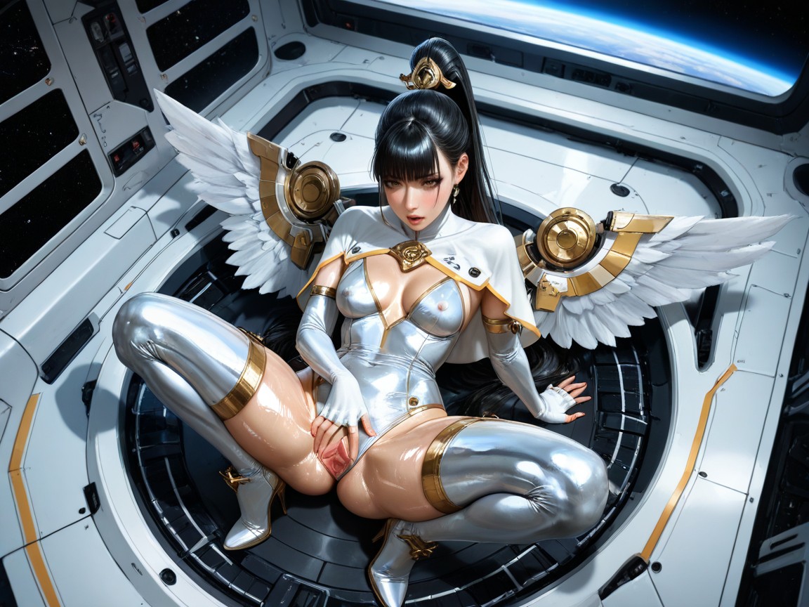 Oiled Skin, Rounded Ass, Fingerless Elbow Gloves With Ornate Metallic Ornaments Hentai AI Porn