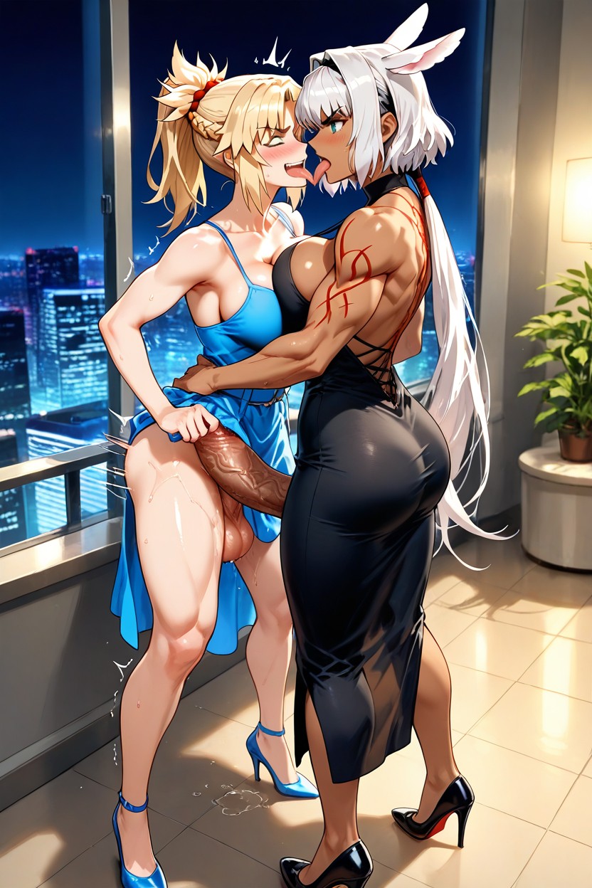 Black Slit Dress, Pressing Hard, Standing Sex Hentai IA