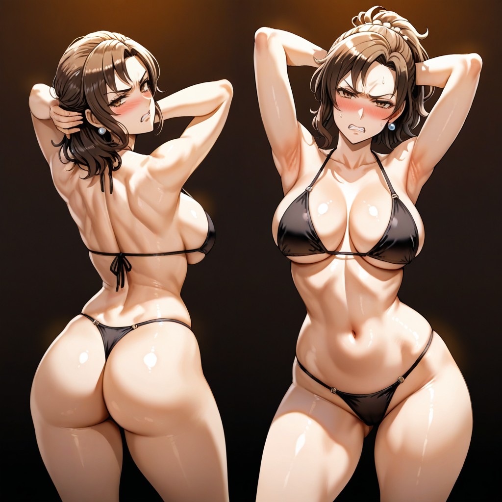 Curvy Milf, Frown, Front View Hentai IA