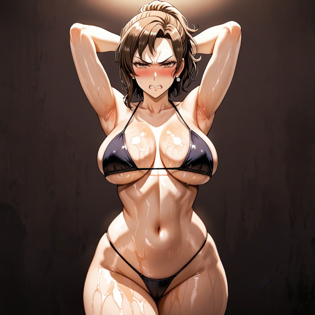 Hands Behind Head, Curvy Milf, Oiled Skin Hentai AI Porn