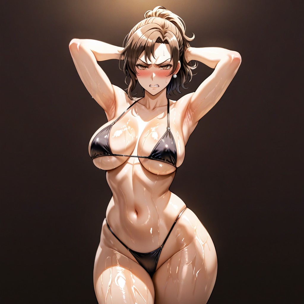 Detailed, Black String Bikini, Oiled Skin Hentai AI Porn
