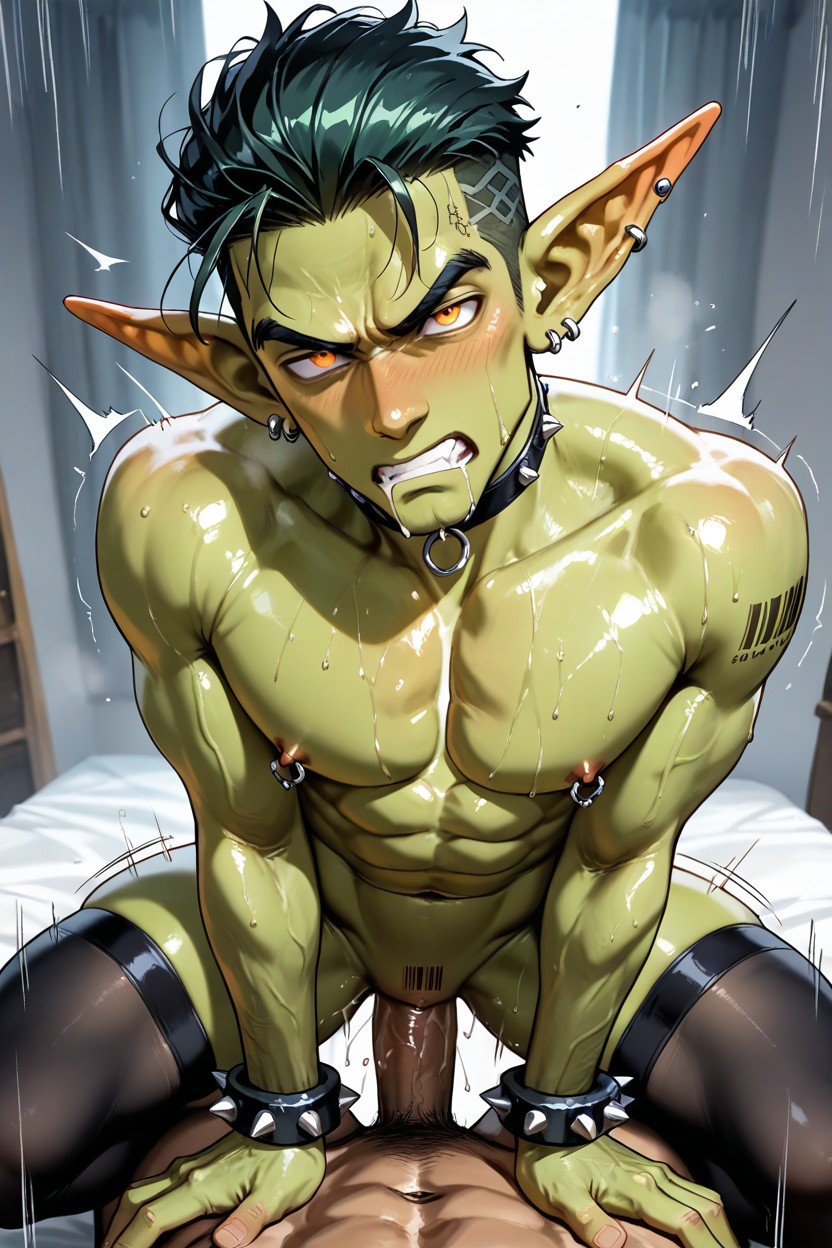 18+, Green Skin, Black Thigh Highs AI Gay Porn