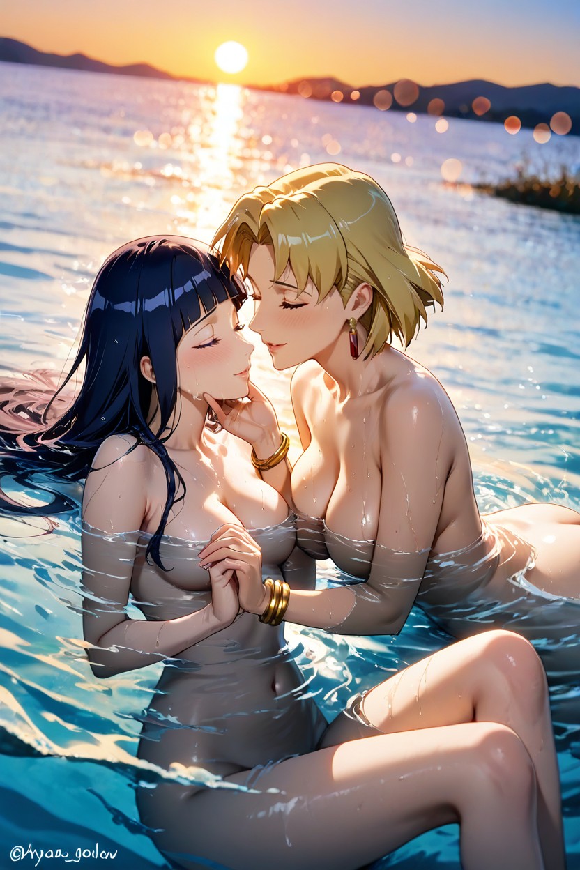 Sensual, Massive Golden Bracelets On Hands And Legs, Swimming Hentai AI Porn