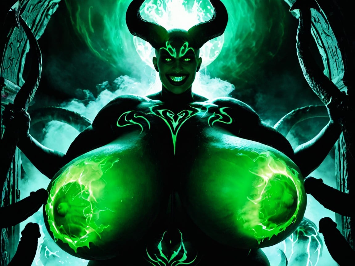 Hyper Breast Expansion, Colossal Breasts, Thick Fluorescent Green Bikini AI Porn