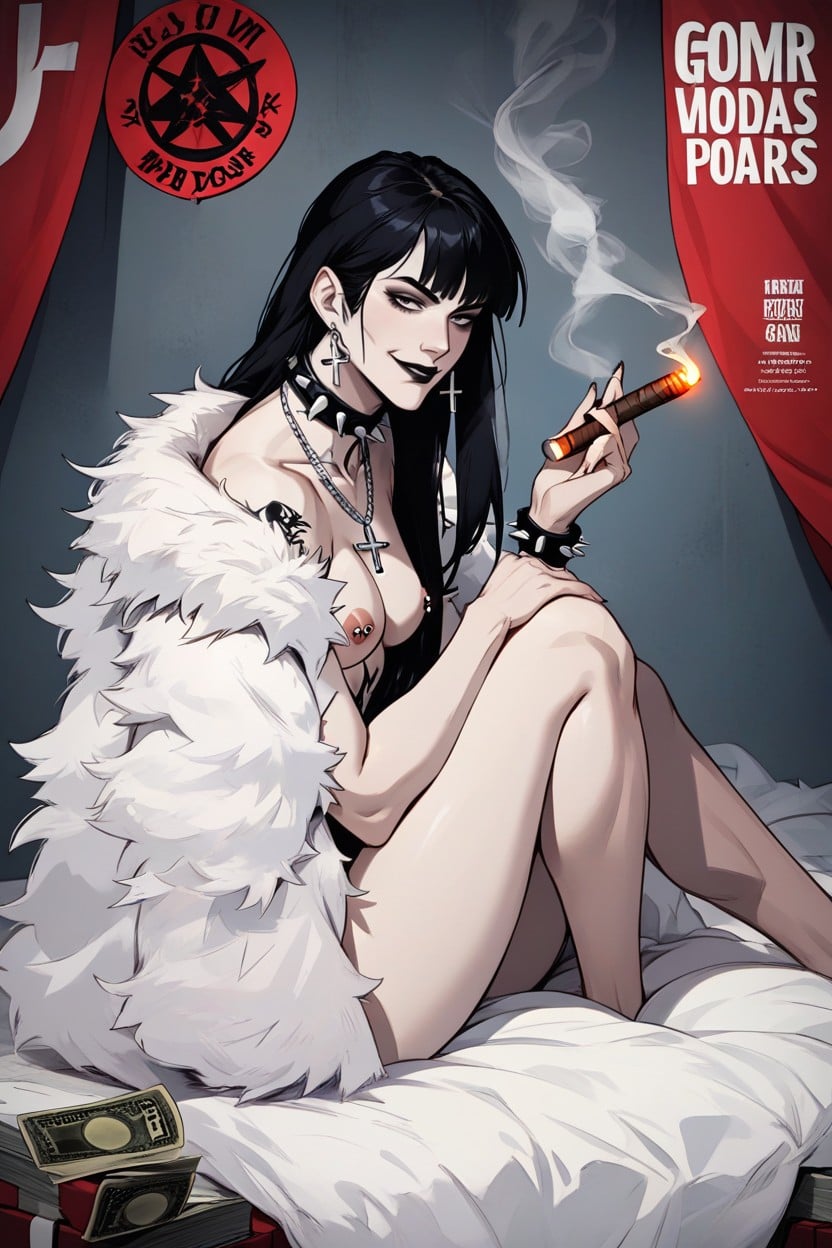 Look Superiority, Soft Fur Coat, Japanese Sign On Banner AI Porn