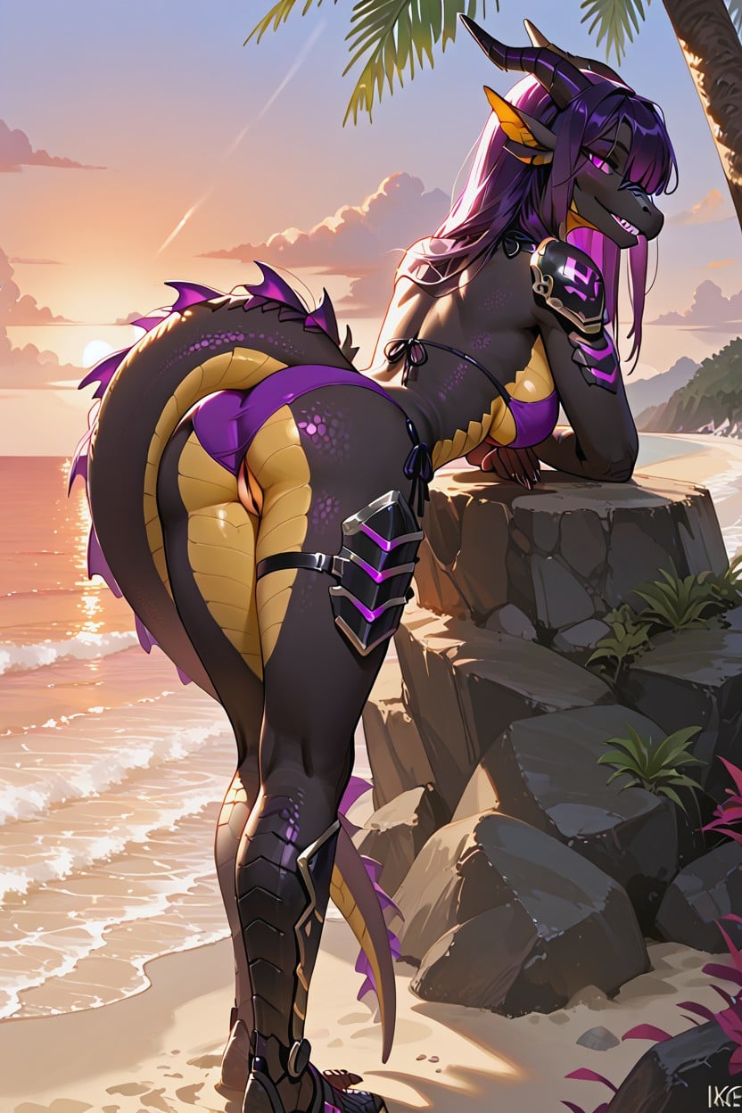 Swimsuit, Back View, Purple Eyes Pornografia peluda com IA